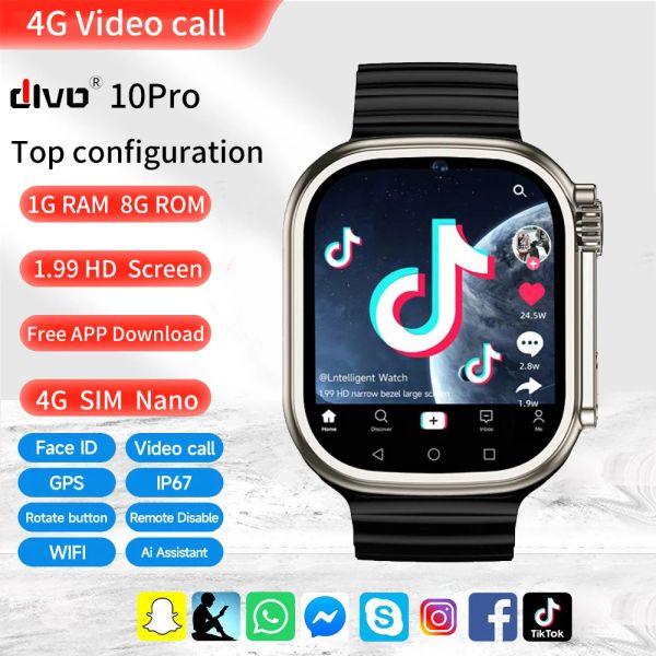 Relógios SmartWatch Men 2023 Video Chamada de Videijão Relógios para Women GPS Tracker feminino 4G Sim Nano 1.99 HD Screen Smart Watch 1G Ram 8G ROM