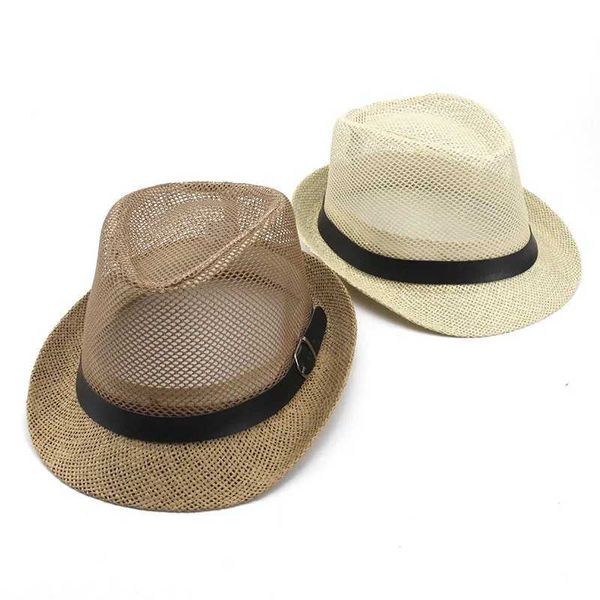 Chapéus de aba larga Chapéus de balde de verão masculino e gangue de jazz c fedora chapéu trilby str panamá chapéu ao ar livre praia sol chapéu de malha respirável estilo adulto j240425