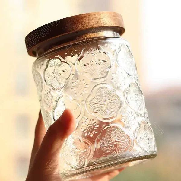 Garrafas de armazenamento Jars frascos de vidro armazenamento de estilo nórdico e contêineres de tampa alimentos garrafas de mel retro design doméstico h240425