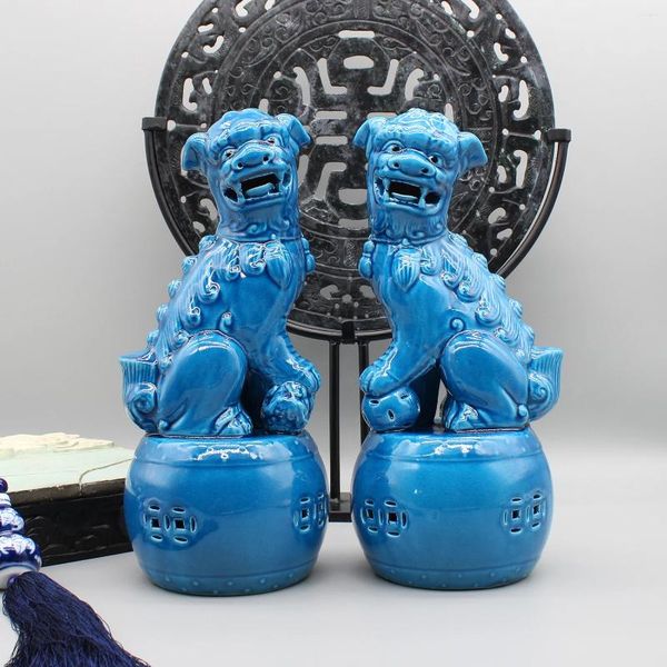 Estatuetas decorativas par de cães foo fu buda lions chineses leões de cerâmica escultura