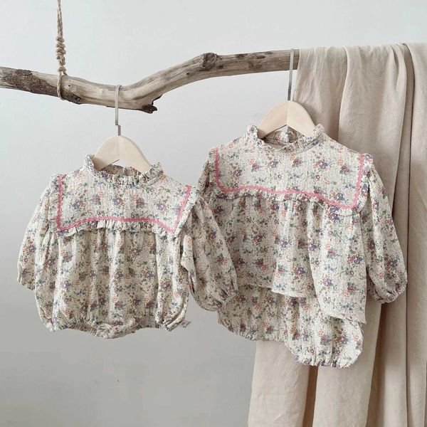 Rompers Vintage Flower Girls Abbigliamento set 0-24 mesi camicia da bambino neonato e bloomer pantaloncini di alta qualità per bambini H240425