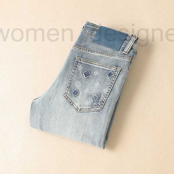 Mens Jeans Tasarımcısı 2024 İlkbahar/Yaz Erkek Orta Bel hafif elastik ince küçük düz bacak pantolonları yüksek kaliteli gündelik çok yönlü kot pantolon 3zvu