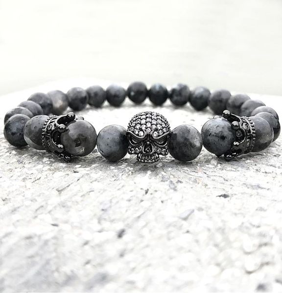 Männer Schädel Charme Armbänder Indien Labradorit 8mm Natursteinlicht Perlen Europäische Buddha Armband für Männer handgefertigte Armbänder 6748435