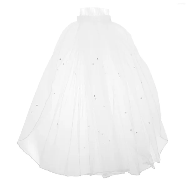 Bridal Veils Wedding Women's Short Tulle Veil Wedding con pettine e nastro per la sposa Flower Girl Party Pografia (Bianco)