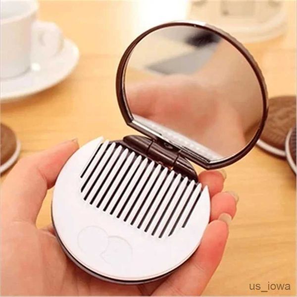 Spiegel 1pc Mini Round Make -up Mirror Netter Schokoladenkekse -Form -Modedesign -Make -up -Spiegel mit 1PC Comb Set Damen Make -up -Werkzeugen