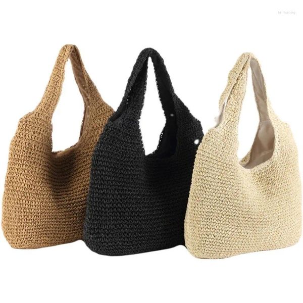 Bolsas de compras Mulheres praia 2024 Summer tecido de palha viagens ombro de luxo moda moda simples grande bucha cosmética Bolsas femininas