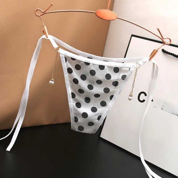 Slips Höschen sexy Schnür-up transparente Unterwäsche Frauen mit niedriger Taille Spitzenkante bedruckte Polka Punktperlen, die den japanischen T-Stil Y240425 binden