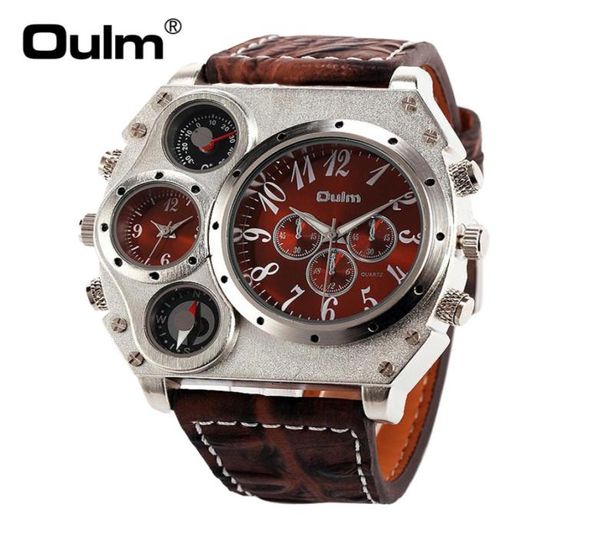 Oulm 1349 Men039s Dual Movement Sport Orologio militare con decorazione del termometro a bussola Black Dial di grande dimensione 58 cm Diametro 5779312