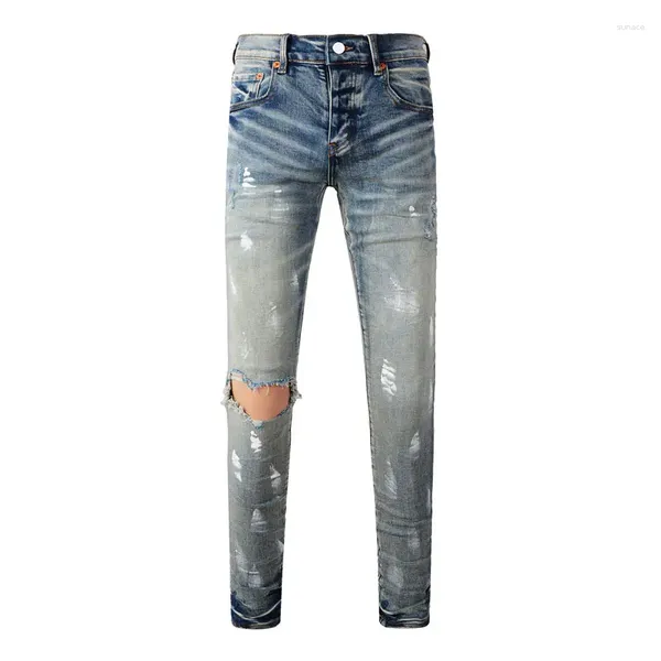 Jeans da moda de jeans masculino Men retro azul treto skinny buraco rasgado designer pintado de designer elástico calça de hip hop Hombre