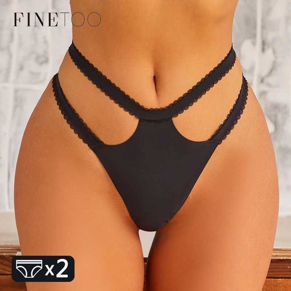 Бруки трусики Finetoo 2pcs Новые бесшовные кружевные волны G-String Thongs Сексуальные двойные полоса