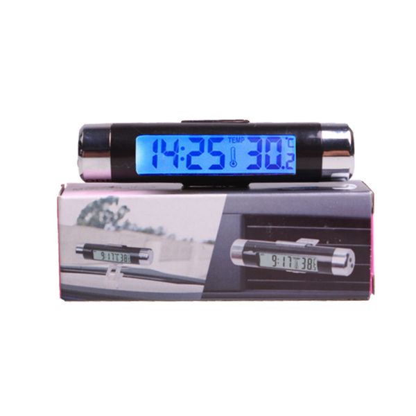 Automobilprodukt Air Outlet Thermometer Elektronische Uhr 2-in-1-LED-Digitalanzeige Thermometer Blauer Hintergrundbeleuchtung K01