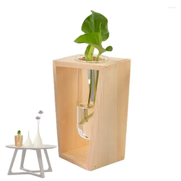 Vasi idroponici per piante tubi in vetro da fioriera vegetale vive con supporto in legno Terrario Air Flower Home