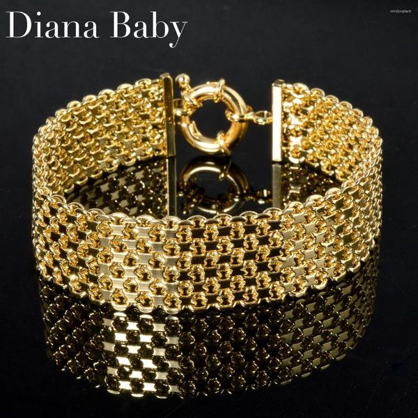Braccialetti di fascino Diana Wide Copper Link Chain per unisex 18k oro oro bracciato Miami Curb Brab Bangle Punk Hip Hop Hop Gioielli regalo