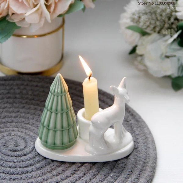 Candele Holder Ceramic Forma animale Nordic semplice Long Candlestick Coppa per soggiorno Tavolo da pranzo Ornamento desktop deco