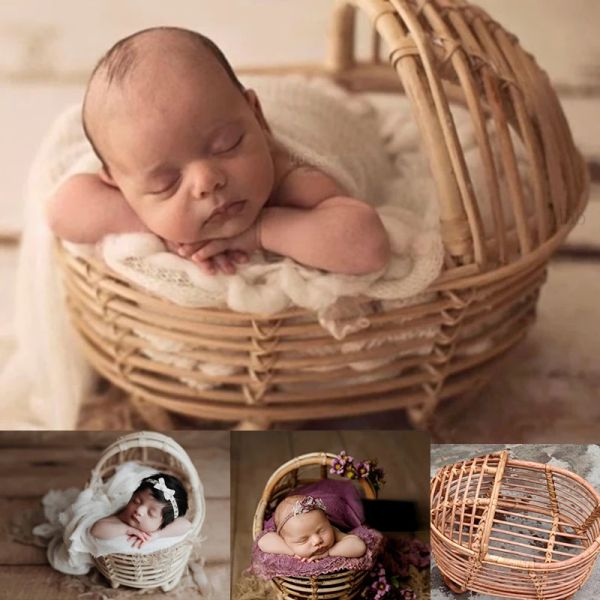 Фотография Новорожденный Фотография реквизит Rattan Countan Container Basket Staul Bebe Фотографии Recien Baby Girl Boy, позирующий фон кровати