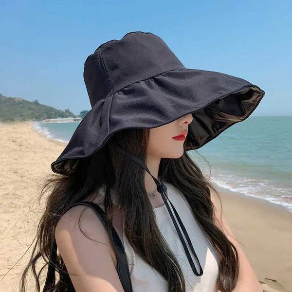 Chapéus de aba larga Chapéus de balde d t 2023 Novo protetor solar de moda Sun Hat Women Women Summer Face Cover Verátil Proteção UV Chapéu Fisherman Goes With Luxury Elegant Hat J240425