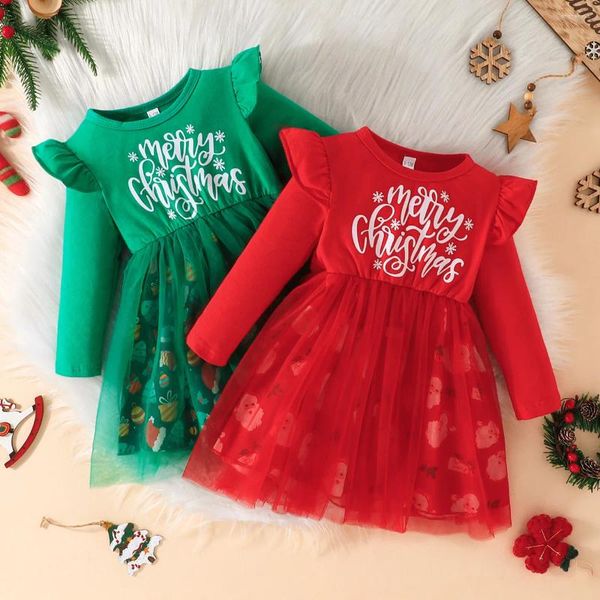 Kız Elbiseler Bebek Noel Elbise Kız Karikatür Noel Baba Festivali Partisi Merry Giysiler Xmas