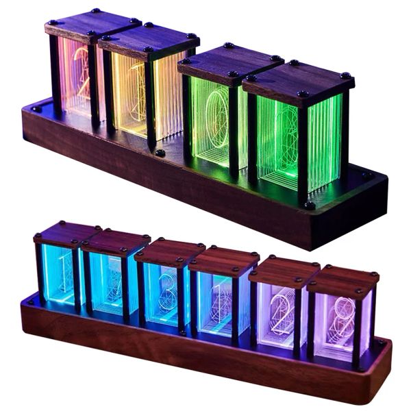 Часы RGB Glow Tube Clock DIY Деревянные столы Светодиодные электронные ночные светильники