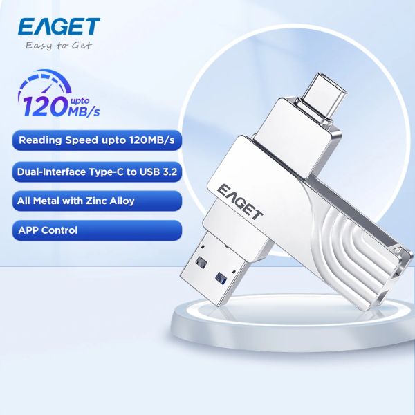 Drives EAGET CF30 USB 3. 2 Тип C TO USB -флеш -привод PER DRIEND 1T 32GB 2 в 1 USB 3.2 Флэш -диск памяти Typec Pendrive