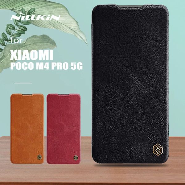 Deckt Nillkin für Xiaomi POCO M4 Pro 5G Hülle Qin Flip Leder Hülle Weiche Touch Wallet Card -Kartenschlitzabdeckung für Xiaomi Redmi Hinweis 11t 11 5G