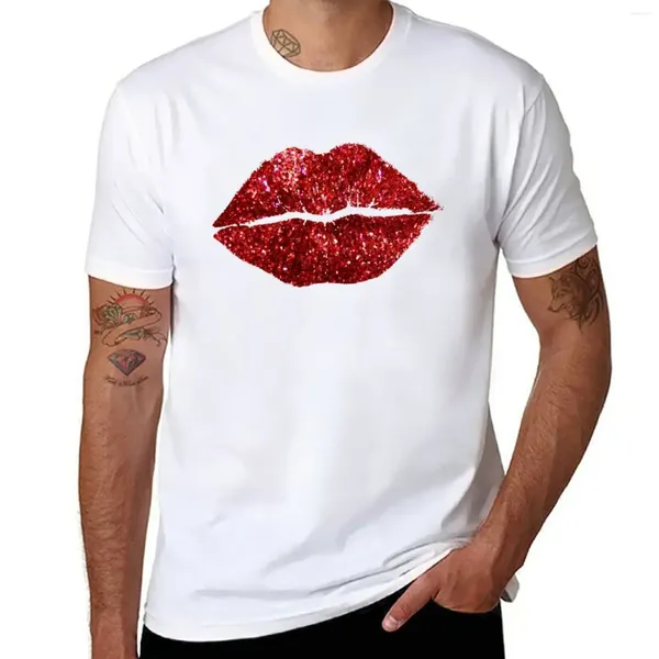 Polos masculinos Red Glitter Lips T-shirt Roupas de verão Hippie Men Ourning Workout Shirt