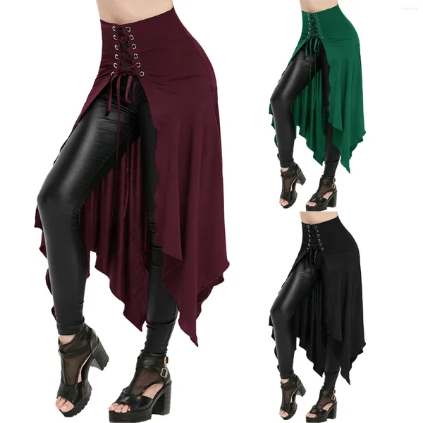 Юбки Женщины готические панк -асимметричные летние осенние щель фронта линейная юбка высокая талия на хэллоуин костюмы повязка фалдас