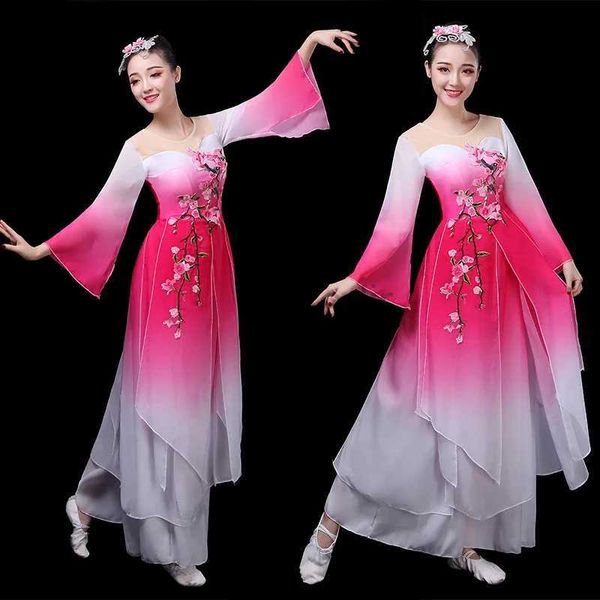 Bühnenbekleidung klassische Tanzkostüme weibliche elegante Regenschirm -Fan -Tanz -Tanz Modern Hanfu Tanzkleidung Ancient Chinese Square Kostüm für Bühne D240425