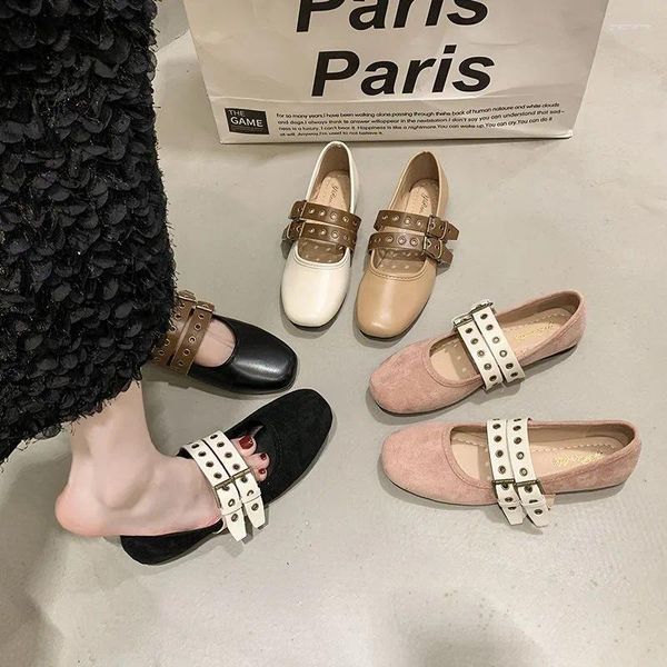 Scarpe casual sltnx mary jane femminile primaverile piatto singolo a testa quadrata a testa morbida con fibbia per cintura di moda fagiolo sola