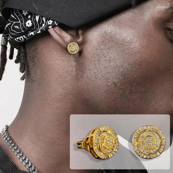 Orecchini per borchie Hippie Round for Men Women Women Luxury Shiny Cubic Zircronia Ore Ore Ore Ore Orese Hip Hop OHE167