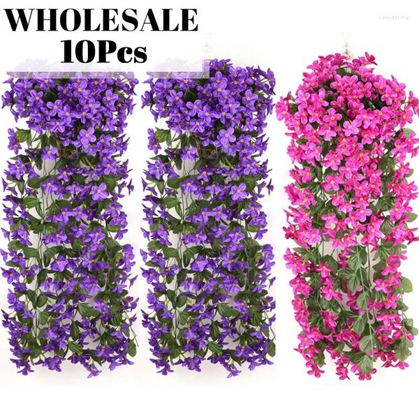 Dekorative Blumen Großhandel 10pc 85 cm Violett Künstliche Weinhochzeit Party Dekoration Wand Hängende Girlande Garten Dekor falsche Blume