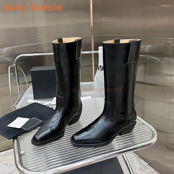 Botas grossas grossas de couro retro de meia panturrilha no salto marrom preto marrom morto baixo mulheres inverno de alta qualidade vestido de rua