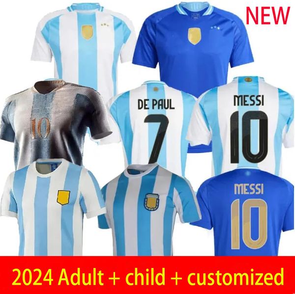 2024 Jerseys de futebol argentina Messis Otamendi de Paul Seleção nacional Dybala Martinez Kun Aguro Maradona Camisas de futebol 24 25 homens jogadores de jogadores diaria Kits Kits Kits Kits