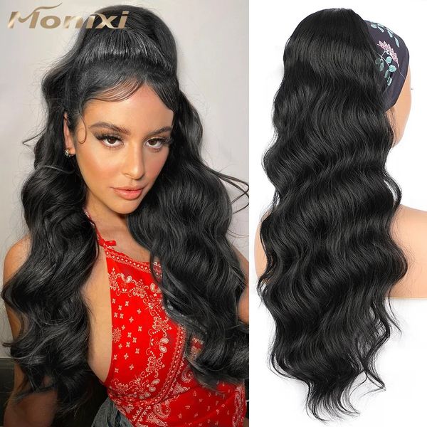 Monixi Synthetic Long Wavy Ponytail Hairtring Clip em Hairpiece Black Wave para mulheres 240419