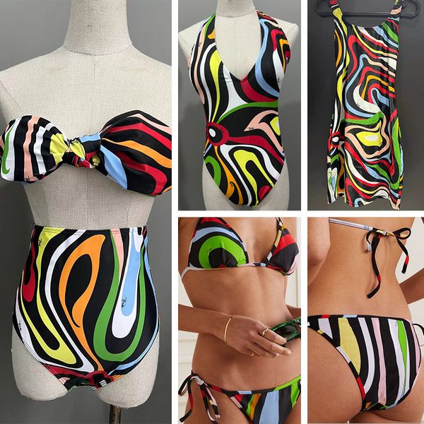 Designer sexy Mulheres Biquíni Lady Lady Stripe Printe Print Swimwear Girls Casual One Peças Lace Up Swimsuit Classic Push Up Monokiny Swim Skir