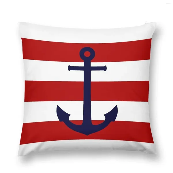 Pillow Nautical Nautical Navy Blue Anchor su Red Stripes Case Case di marmo natalizio