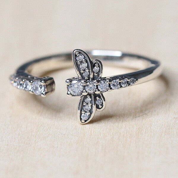 925 Sterling Silver Sparkling Dragonfly Open Ring esmalte o anel de designer do Dia dos Namorados para Mulheres 198806C01 Anel de diamante de presente de moda