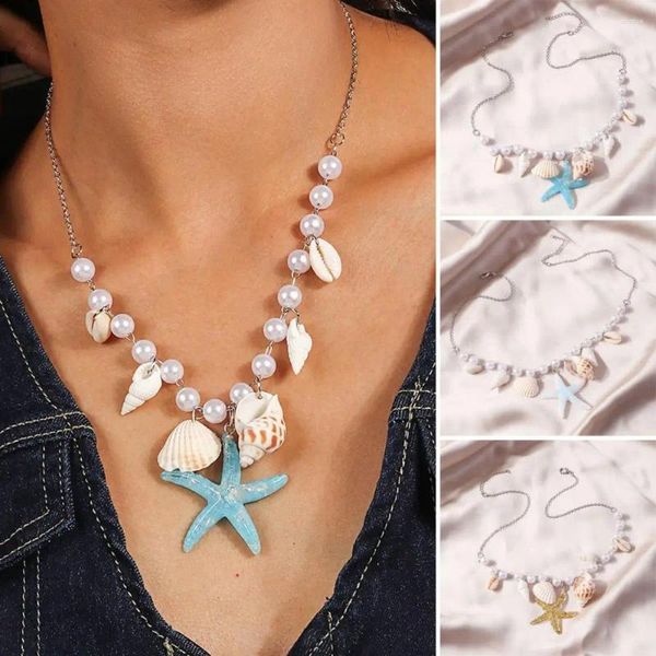 Colar de colar de pingentes de jóias costeiras chiques requintadas elegantes starfish pérolas faux versáteis minimalistas para a praia