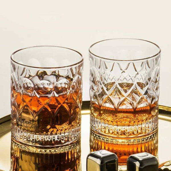 Tumbler Spirituosen Gläser transparent verdickter Anaglyphenglasbecher Wodka Whisky Sake Shochu Likör Bar Luxus Getränke H240504
