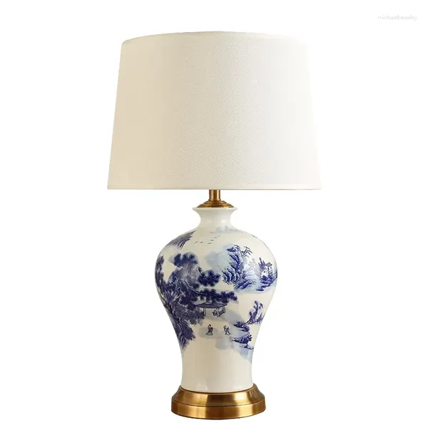 Tischlampen blau und weißes Porzellan Wohnzimmer theat Lampe amerikanische Land Retro Pastoral handbemalte Schlafzimmer Bett