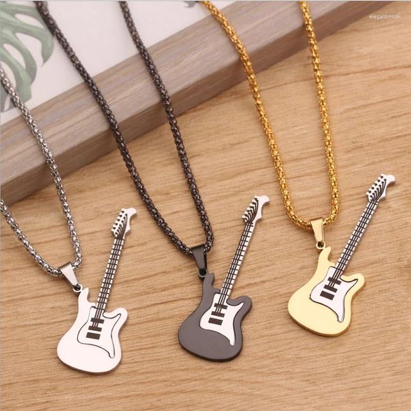 Anhänger Halsketten Männer Frauen Punk 316L Edelstahl Gitarre Hip Hop Rock Slide Music Chains Halskette No Fade Jewelry Me