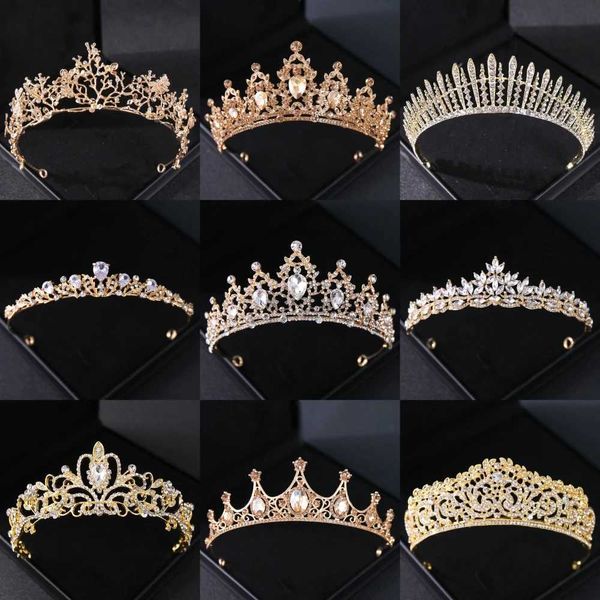 Düğün Saç Takıları Altın Renk Kristal Gelin Tiaras ve Taçlar Rhinestone Balo Diadem Head Bandı Gelin Düğün Saç Aksesuarları Takı Taç Tiara D240425