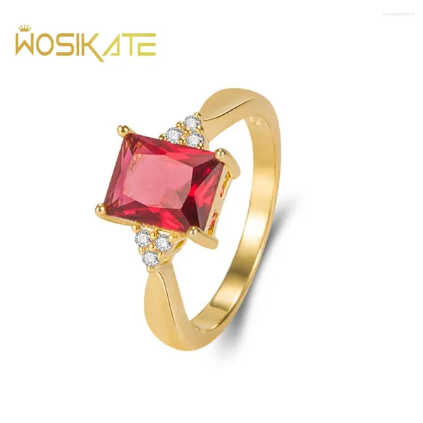 Anelli a grappolo Wosikate Trendy Square Ruby Wedding Engagement Ring per donne 925 Sterling Sterling Silver 18K Gold Placcone Ladies Gioielli