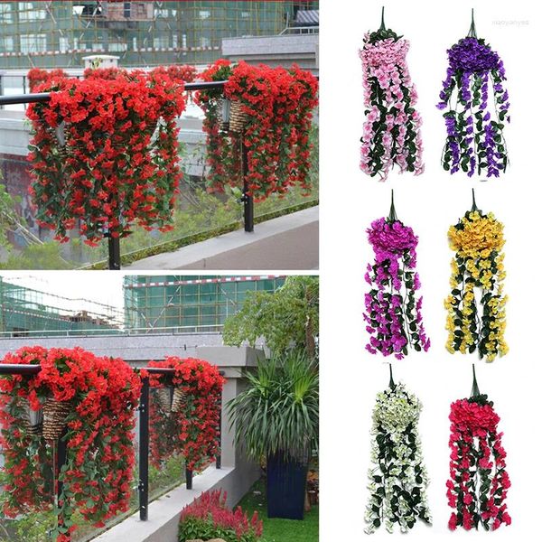 Flores decorativas Moda Violet Violet Artificial Wall Hanging Basket Flower Orquídea seda Vinha em casa Party Party Street Light Decoration