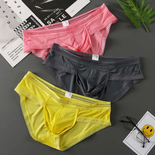 Luxusmenschen Unterwäsche-Unterhose 3PC Slips Eis Seide U Beutel Männer sexy Dessous Low-Rise Summer Panties Man Sea Satin Schubladen Kecks Thong 3c4c