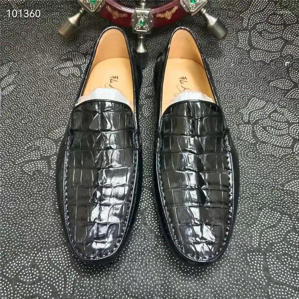 Sapatos casuais estilo comercial Crocodilo autêntico pele sólida homens negros mocassins macios