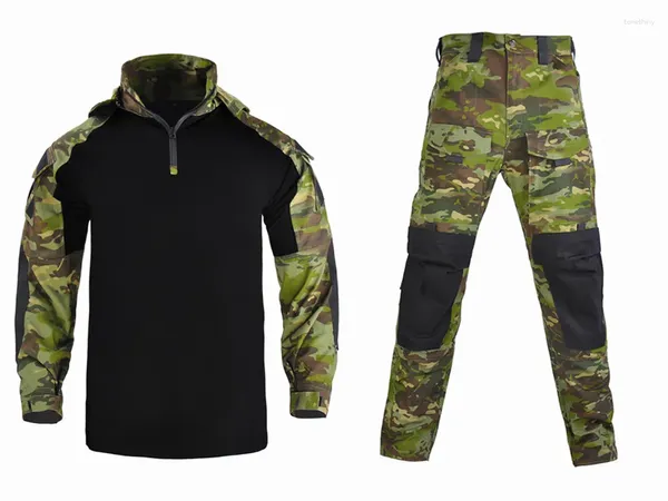 Trajes masculinos de trajes táticos com capuz de capuz uniforme calças militares Paintball Macho Macho Men Roupas de combate camisa de camisa de camisa com almofadas