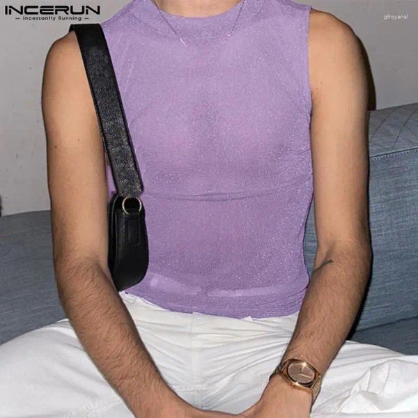 Herren Tanktops Incerun 2024 Sommer Männer Tee ärmellose Mesh transparente männliche Westen sexy Party Streetwear O-Neck Modekleidung