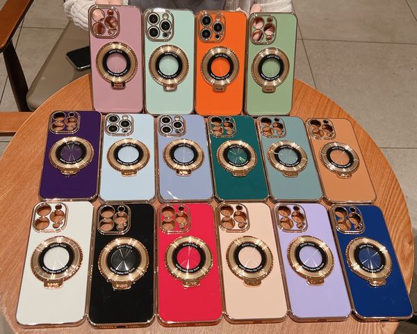 6d ímã sem fio Carregamento cromado para iPhone 15 Plus 14 13 Pro Max 12 11 x xr xs 8 7 TPU macio TPU Luxo de luxo Magnetic Metallic Brilhe Fino 360 Tampa do suporte do dedo