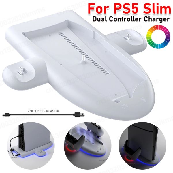 Sta per il supporto Slim PS5 e la stazione di raffreddamento con illuminazione a LED RGB e caricatore rapido controller PS5 per PlayStation 5 Slim Disc