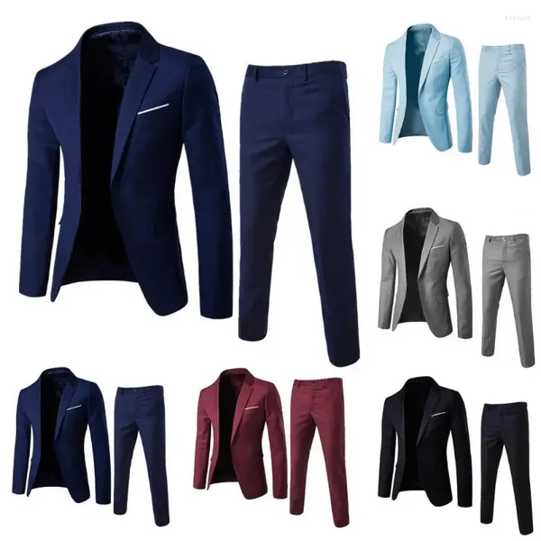 Abito da uomo Abito pantaloni giacca anti-deformazione Pure COLORE Un pulsante set di vestiti per pantaloni blazer da uomo touch touch